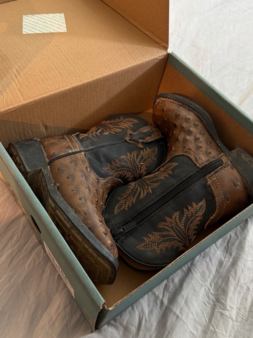 Kids roper Brown and Black Western Zip Boots